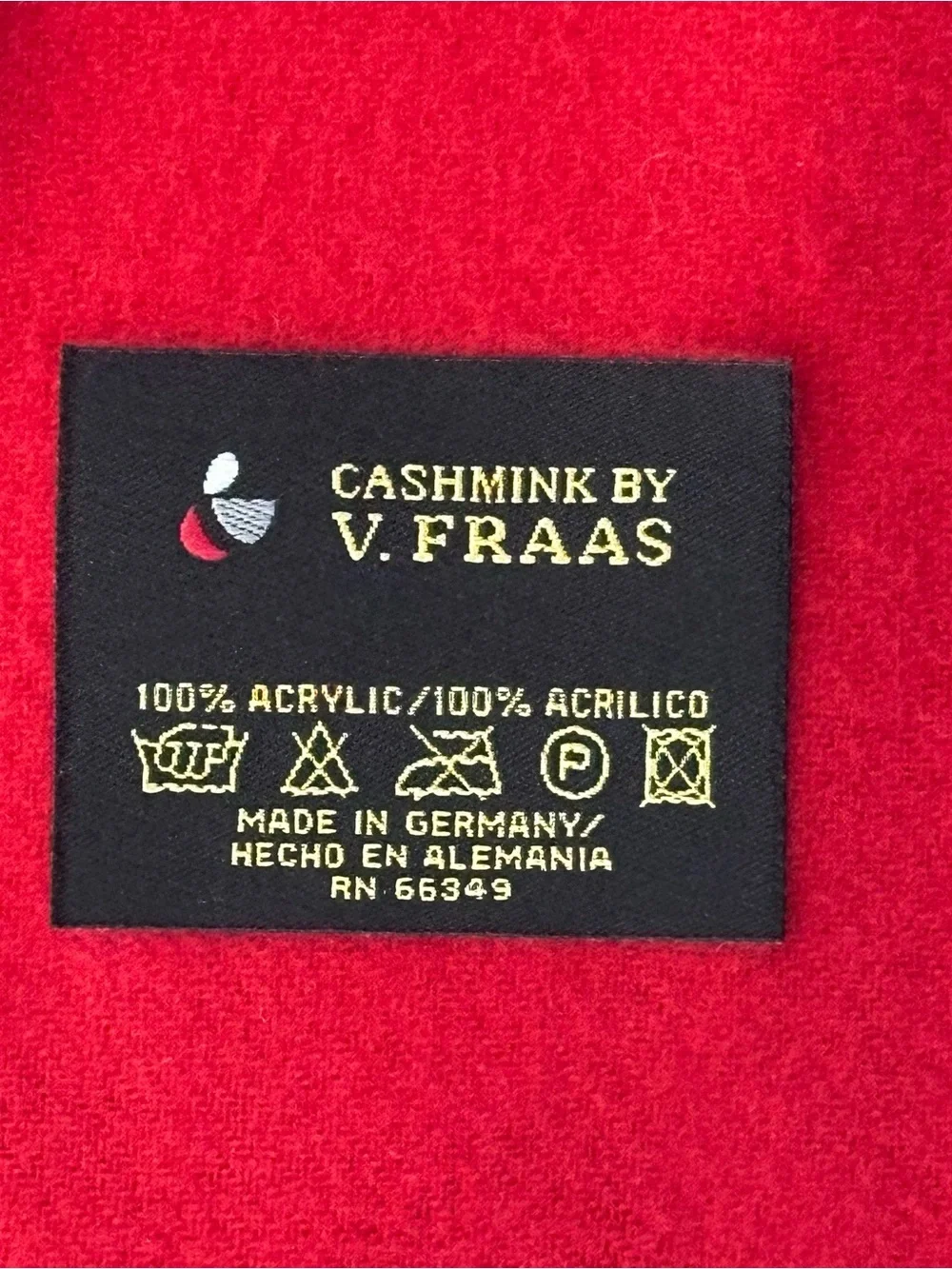 V. Fraas Cashmink 100% acrylic Red Fringe trim Scarf Made in Germany Unisex